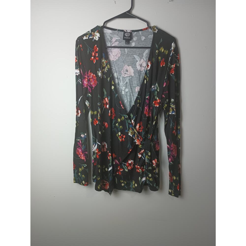 Women's Bobeau Floral Wrap Top Long sleeve Boho Fairy‎ Whimsy Large